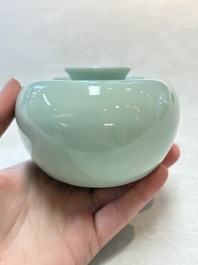A Chinese celadon-glazed water pot and a ge-type water pot on wooden stands, Qianlong mark, 19th C.
