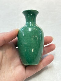 Six Chinese green-glazed wares, with four wooden stands, Chenghua mark, 19/20th C.
