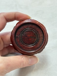 Six Chinese green-glazed wares, with four wooden stands, Chenghua mark, 19/20th C.