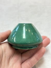 Six Chinese green-glazed wares, with four wooden stands, Chenghua mark, 19/20th C.