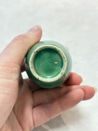 Six Chinese green-glazed wares, with four wooden stands, Chenghua mark, 19/20th C.