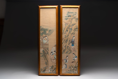 Four Chinese school paintings: &lsquo;Zhou Dunyi 周敦頤&rsquo;, &lsquo;Magu&rsquo;, and &lsquo;Ladies in a Garden&rsquo;, ink and colour on silk, 19/20th C.