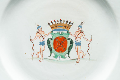 A massive and rare Chinese armorial dish with the arms of Sioc'han de Kersabiec, Kangxi, ca. 1715