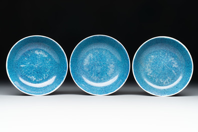 Six Chinese robin's egg-glazed saucers and seven ruby-back plates, Qianlong and Shengshengchun 生生春 marks, 19/20th C.