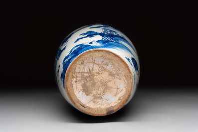 Two blue and white Dutch Delft chinoiserie vases, 17/18th C.