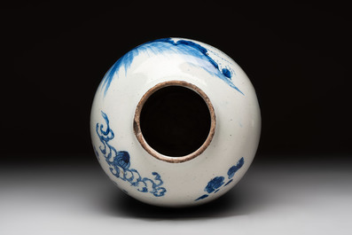 Two blue and white Dutch Delft chinoiserie vases, 17/18th C.