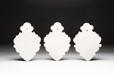 Three polychrome Dutch Delft wall sconces, 19th C.