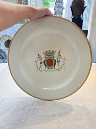 A massive and rare Chinese armorial dish with the arms of Sioc'han de Kersabiec, Kangxi, ca. 1715