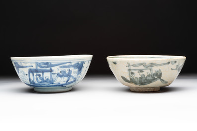 Eight Chinese blue and white shipwreck wares, 17/18th C.