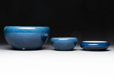 Four Chinese sacrificial blue-glazed wares, Qianlong mark, 18/19th C.