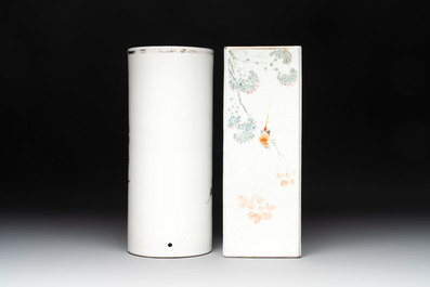 Two Chinese qianjiang cai hat stands, Xin Yuan Xuan Zao 鑫源軒造 mark, dated 1923 and Tongzhi mark, dated 1888