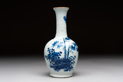Two blue and white Dutch Delft chinoiserie vases, 17/18th C.