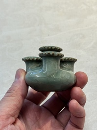 A rare Chinese Longquan celadon quadruple-neck incense holder, Southern Song
