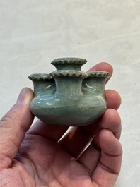 A rare Chinese Longquan celadon quadruple-neck incense holder, Southern Song