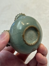 A rare Chinese Longquan celadon quadruple-neck incense holder, Southern Song