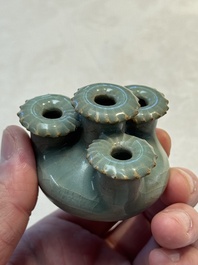 A rare Chinese Longquan celadon quadruple-neck incense holder, Southern Song