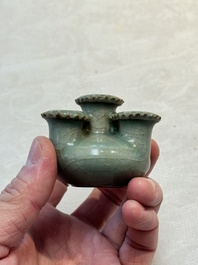 A rare Chinese Longquan celadon quadruple-neck incense holder, Southern Song