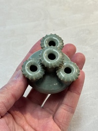A rare Chinese Longquan celadon quadruple-neck incense holder, Southern Song