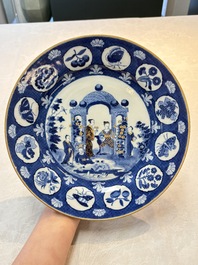 A rare Chinese blue and white 'arbour' dish after Cornelis Pronk, Qianlong, ca. 1740
