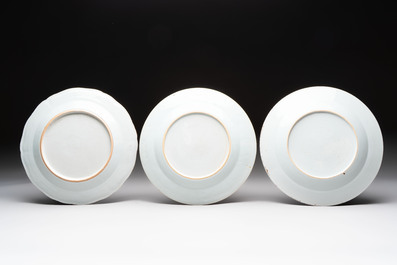 A set of nine Chinese famille rose Lowestoft-style plates, Qianlong