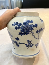 A Chinese blue and white vase with floral design, Transitional period