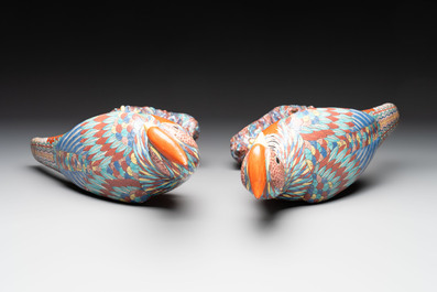A pair of famille rose-style models of pheasants, Samson, Paris, 19th C.