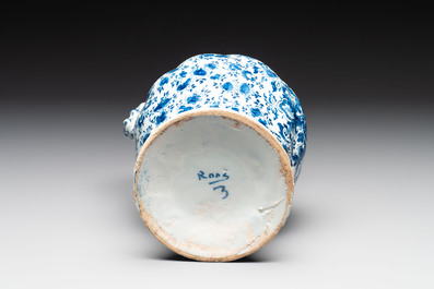 A fine blue and white Dutch Delft ewer with twisted rope handle, ca. 1700