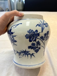 A Chinese blue and white vase with floral design, Transitional period