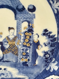 A rare Chinese blue and white 'arbour' dish after Cornelis Pronk, Qianlong, ca. 1740