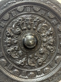A Chinese finely cast 'immortals' bronze mirror, Wu Zuo Ming Jing 吾作明鏡 mark, Eastern Han