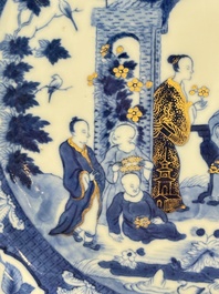 A rare Chinese blue and white 'arbour' dish after Cornelis Pronk, Qianlong, ca. 1740