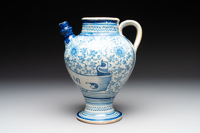 A fine blue and white Antwerp maiolica wet drug jar, 16th C.