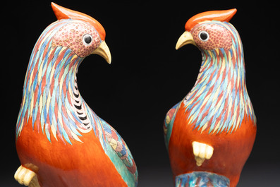 A pair of famille rose-style models of pheasants, Samson, Paris, 19th C.