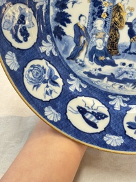 A rare Chinese blue and white 'arbour' dish after Cornelis Pronk, Qianlong, ca. 1740