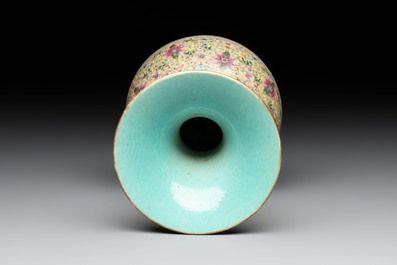 A Chinese famille rose 'flower scroll' vase-shaped box and cover, Qianlong mark, 19th C.