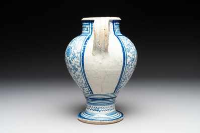 A fine blue and white Antwerp maiolica wet drug jar, 16th C.