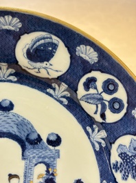 A rare Chinese blue and white 'arbour' dish after Cornelis Pronk, Qianlong, ca. 1740