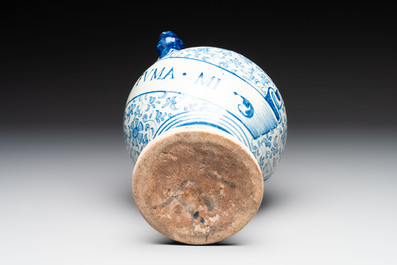 A fine blue and white Antwerp maiolica wet drug jar, 16th C.