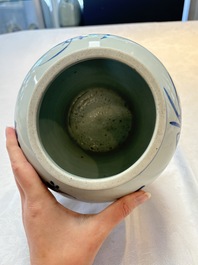 A Chinese blue and white vase with floral design, Transitional period