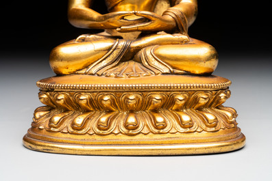 A fine Sino-Tibetan gilt-bronze figure of Buddha Shakyamuni, 17th C.