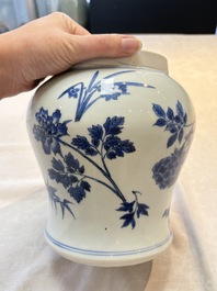 A Chinese blue and white vase with floral design, Transitional period
