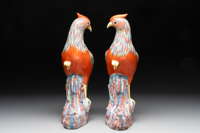 A pair of famille rose-style models of pheasants, Samson, Paris, 19th C.