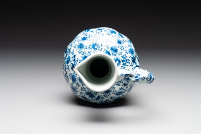 A fine blue and white Dutch Delft ewer with twisted rope handle, ca. 1700