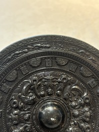 A Chinese finely cast 'immortals' bronze mirror, Wu Zuo Ming Jing 吾作明鏡 mark, Eastern Han