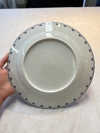 A rare Chinese blue and white 'arbour' dish after Cornelis Pronk, Qianlong, ca. 1740
