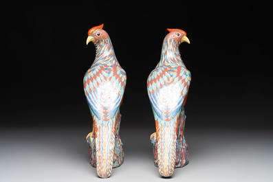 A pair of famille rose-style models of pheasants, Samson, Paris, 19th C.
