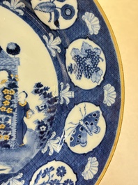 A rare Chinese blue and white 'arbour' dish after Cornelis Pronk, Qianlong, ca. 1740