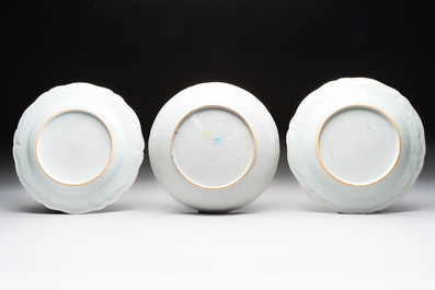 A set of nine Chinese famille rose Lowestoft-style plates, Qianlong