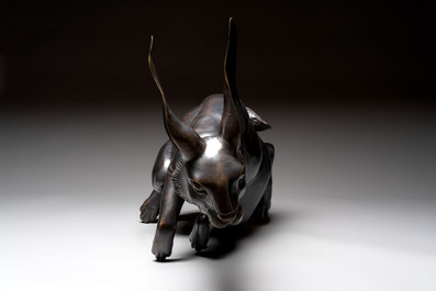 A large Japanese bronze sculpture of a sitting hare, 20th C.