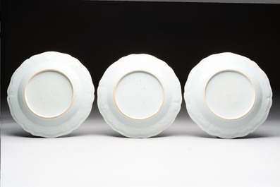 A set of nine Chinese famille rose Lowestoft-style plates, Qianlong